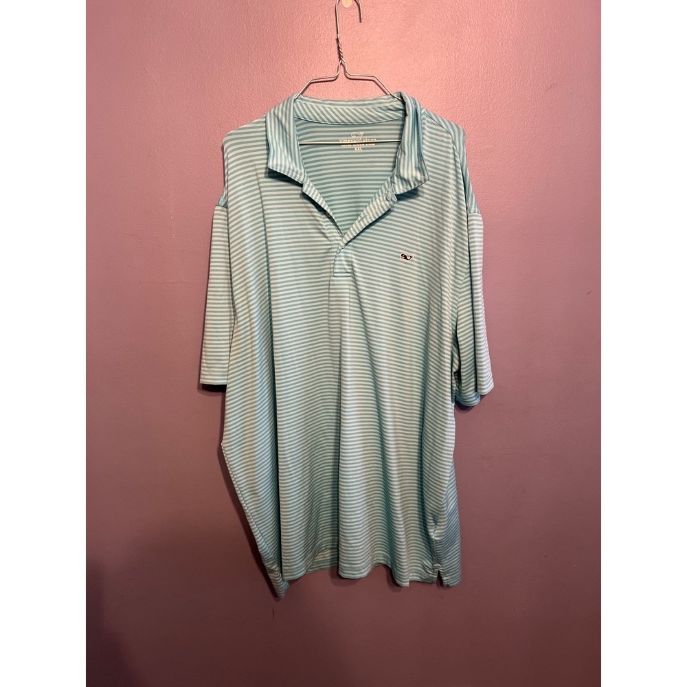 Men's Vineyard Vines Blue Striped Performance‎ Polo Golfing SZ XXL Big & Tall